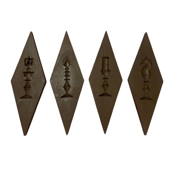 Set 4 1960s Burwood MCM Midcentury Modern Chess Diamond Art Wood Wall Hangings